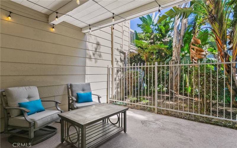 Beautiful patio with added storage area.