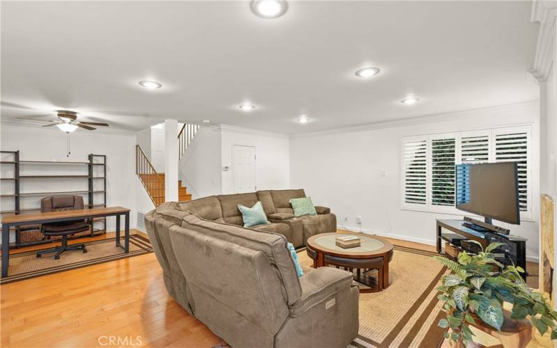 Custom plantation shutters and canned lighting plus crown molding