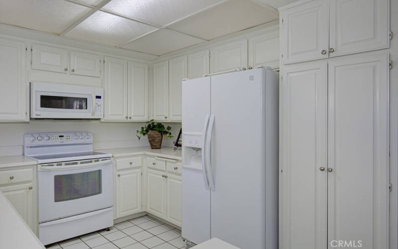 There's lots of counterspace and storage here including a pantry with pull out drawers.