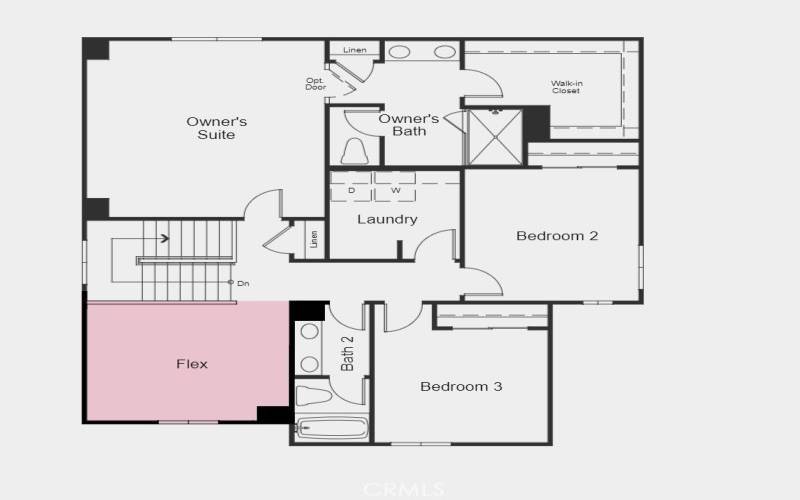 Structural options include: flex room in place of bed 4, and garage service door.