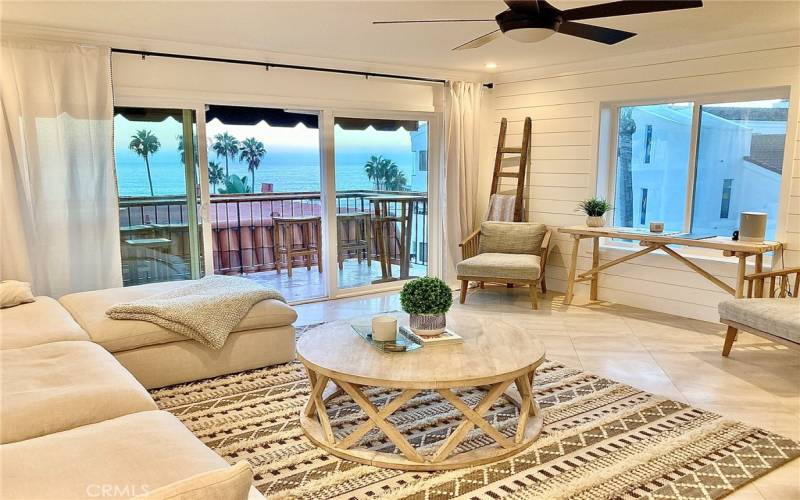 Living room ocean and pier view