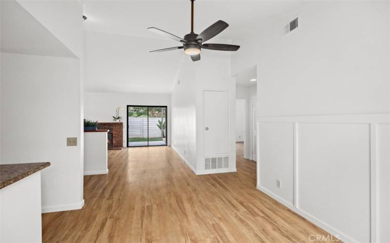 A view of the living room from the dining room.