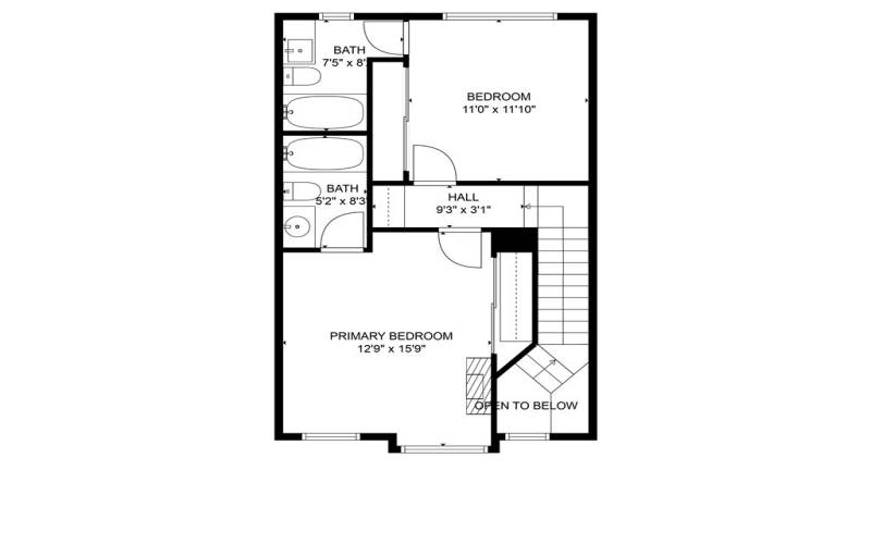 Top floor with both bedrooms and bathrooms