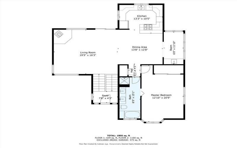 Floor plan of top floor of home.