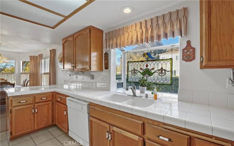 Kitchen window has a nice view to the side yard and beyond.