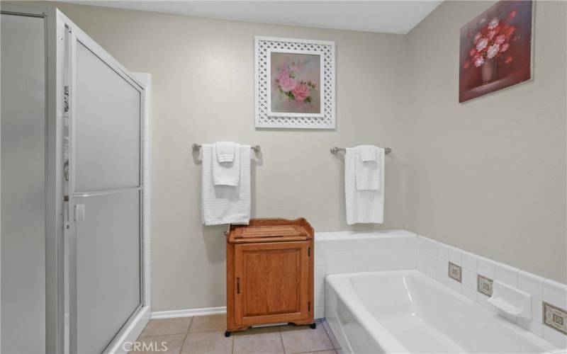 Primary bath tub and shower.