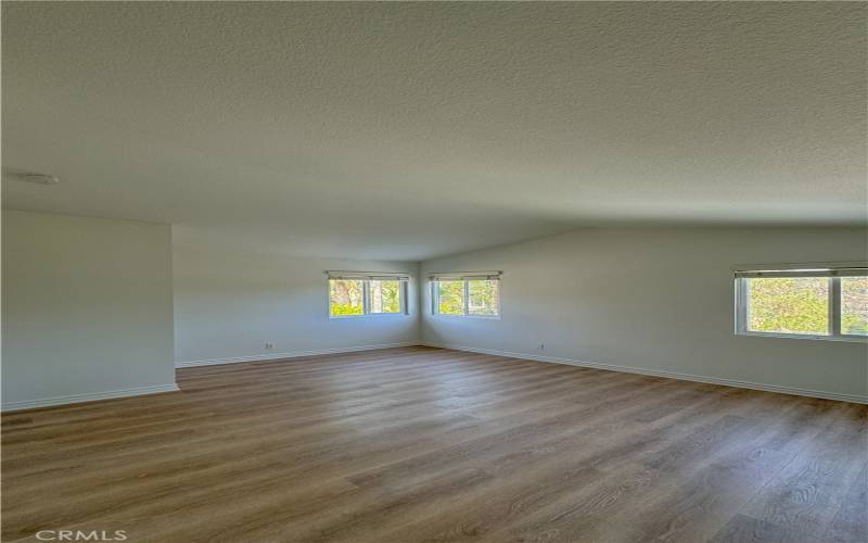 Primary bedroom - views out of windows - vaulted ceiling - two closets - with ensuite