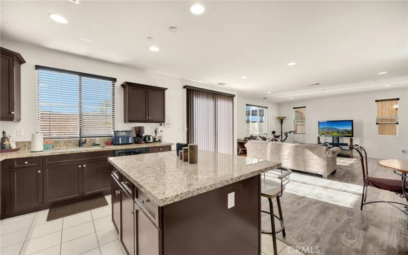 great room with kitchen island