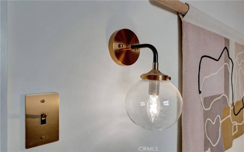 Dimmable light fixtures with brass light switches