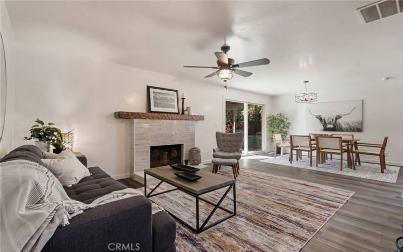 Living room and dining room in main house