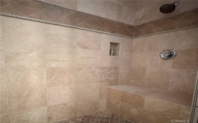 Travertine Dual zone shower and Ledge