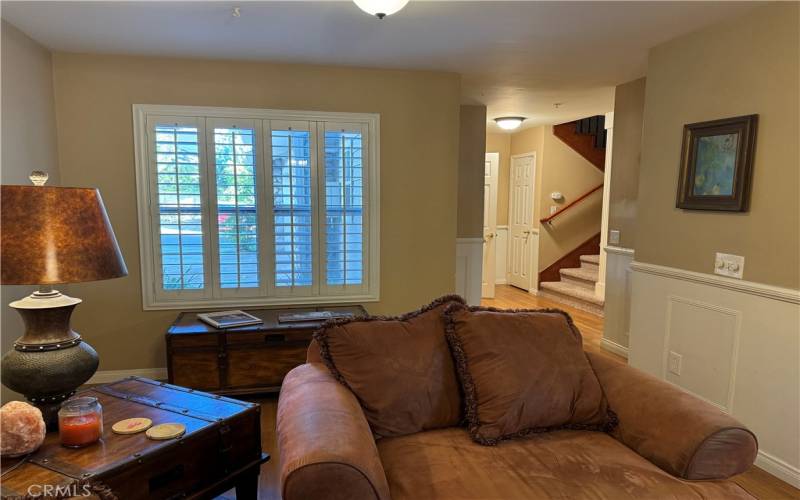 Living room ,Custom shutters,Wainscoting