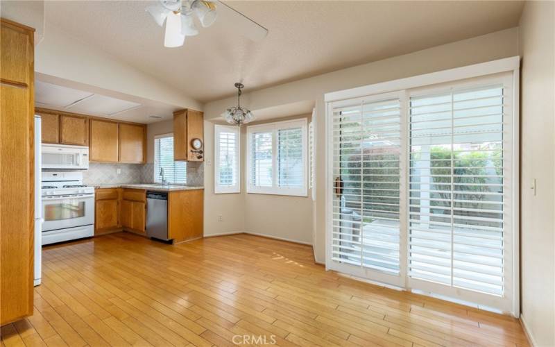 kitchen, eating area and sitting area.