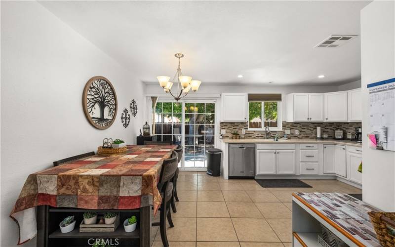 Dining area with the sliding glass door beyond