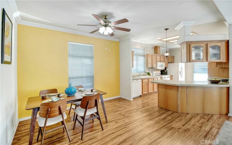 Dining room and kitchen with counter seating