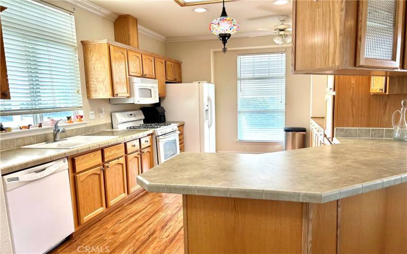 Spacious kitchen with counter seating