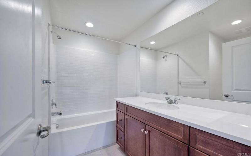 This En-Suite Bathroom has a shower tub, plenty of counter space and storage.