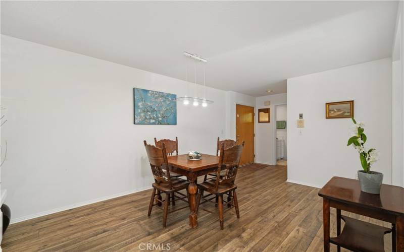 Front entry door into dining area.