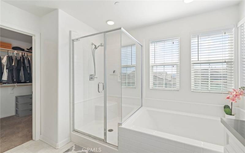 Large walk-in closet in primary bathroom.