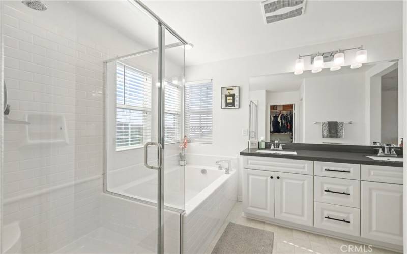 Separate walk-in shower and soak-in tub.