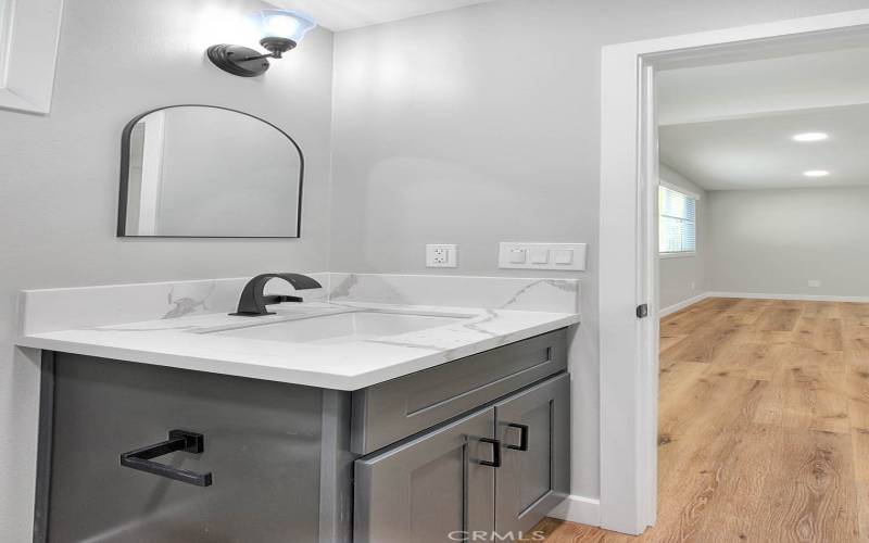 Primary Bathroom 1: New Sink, Quartz Counter and Cabinetry.