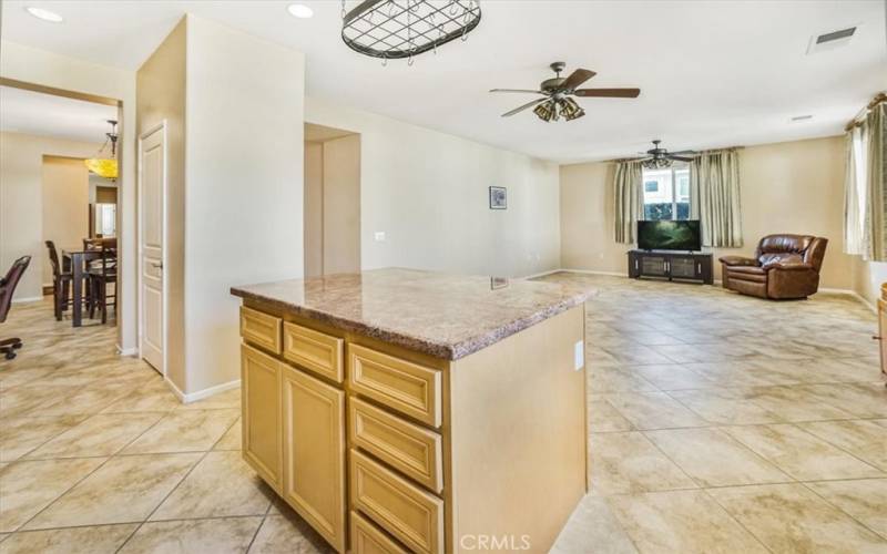 kitchen island and family room
