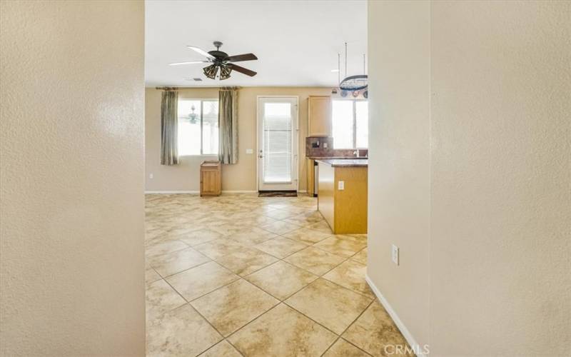 walkway to family room kitchen and backyard