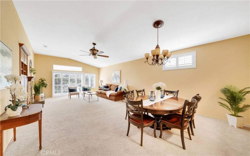 Spacious open floor plan connecting the kitchen, dining room and living room.