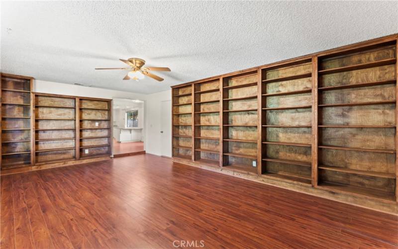 built-in shelving in converted garage