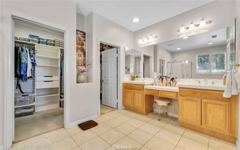 Primary Bathroom with double sink vanity and large walk-in closet!