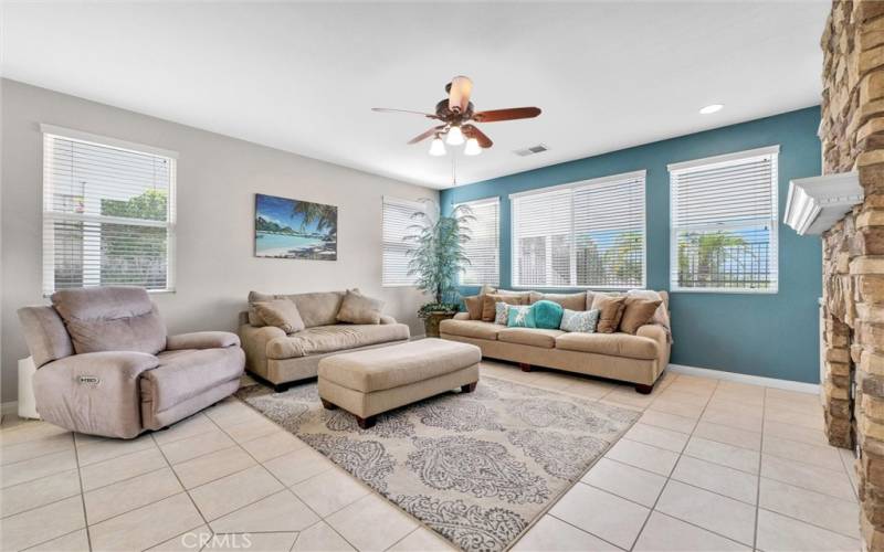 Cozy Family Room with stunning views and fireplace.