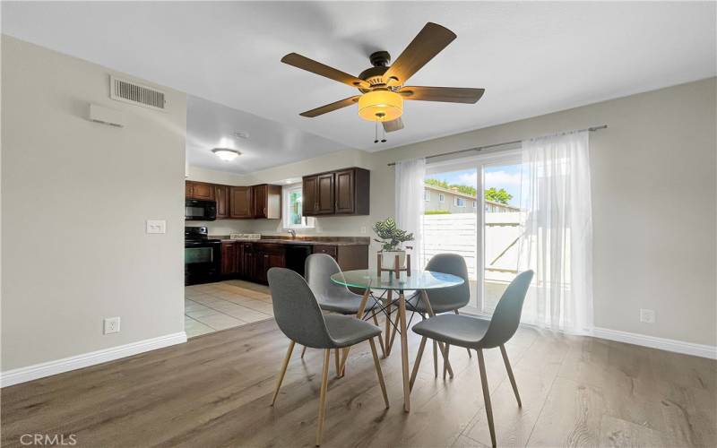 Dining space with brand new wood flooring