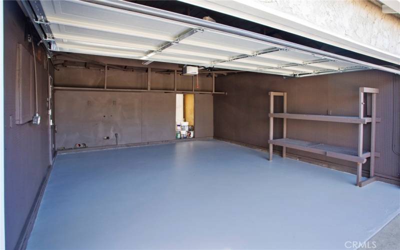 Large 2 car garage with storage area