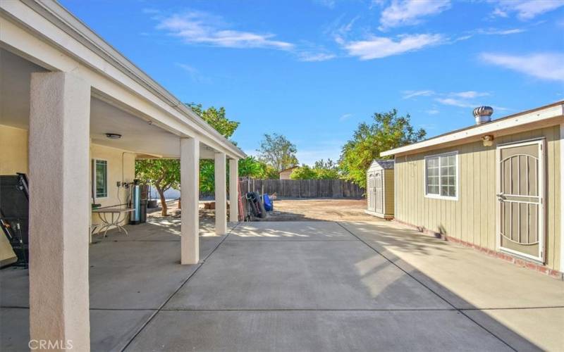 Covered patio and exterior buildings