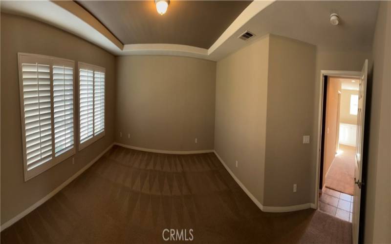 MASTER BEDROOM- PLANTATION SHUTTERS, COFFERED CEILING