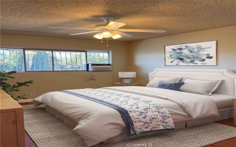 Bedroom with A/C and fan - virtually staged