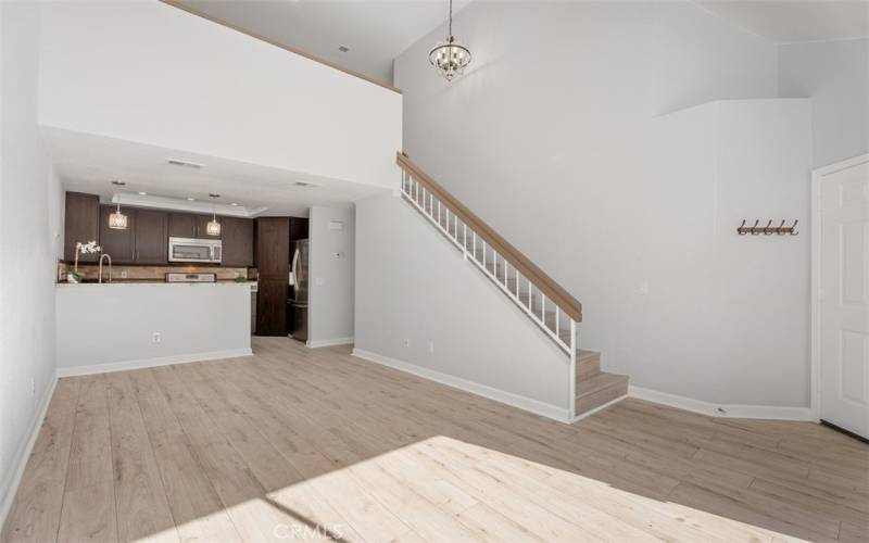 Vaulted ceilings makes the home feel open and allows light to filter through the skylight. Home has been recently painted