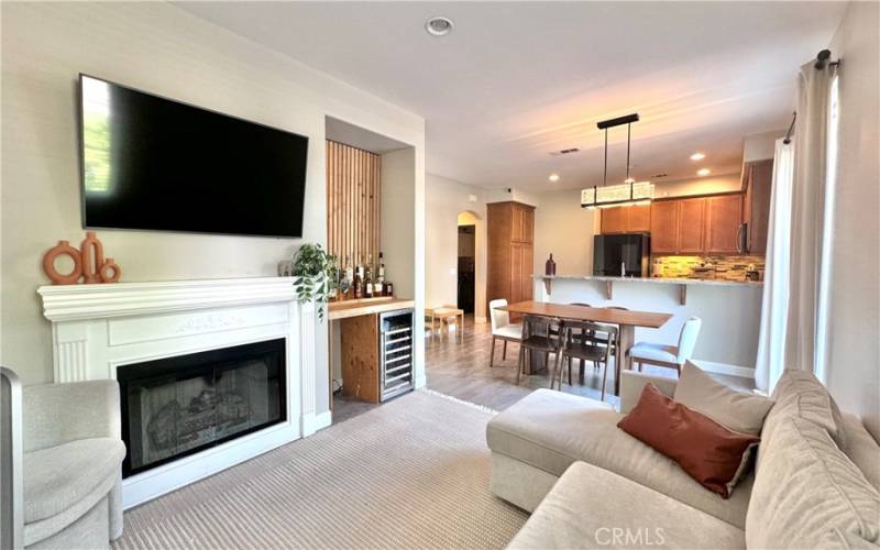 Living room with beautiful fireplace