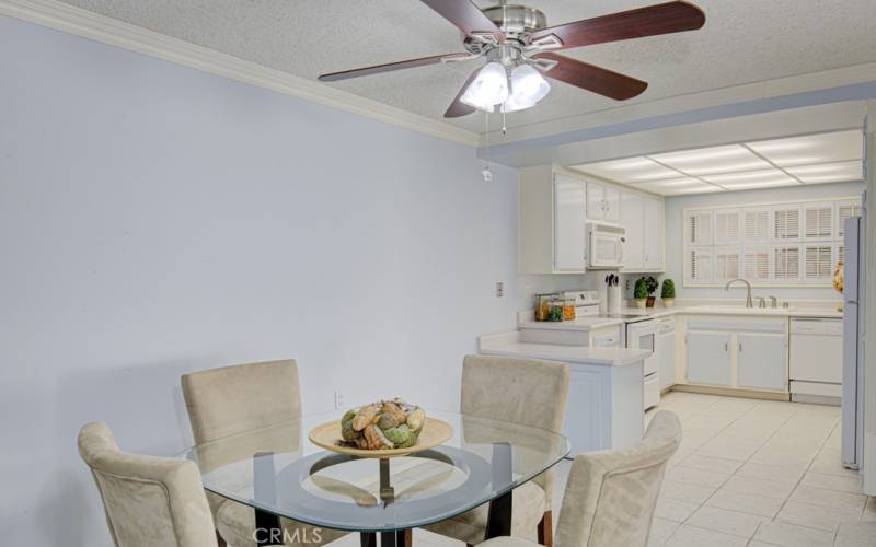 Looking from the dining room toward the kitchen.