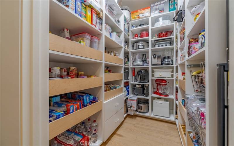 Well thought out pantry with adjustable shelving.