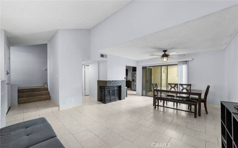 living room/dining area, fireplace