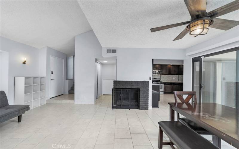 living room/dining area, fireplace