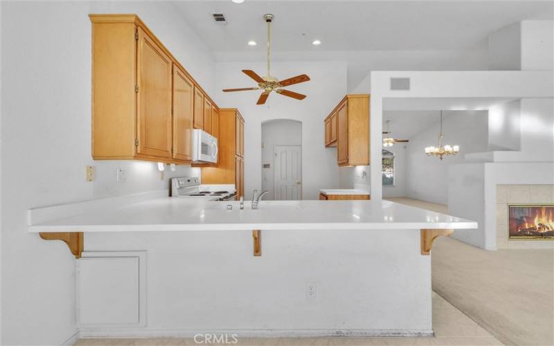 Kitchen with large counter area.