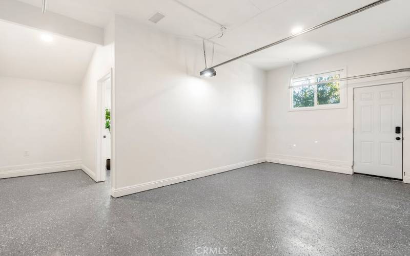 Garage with epoxy flooring