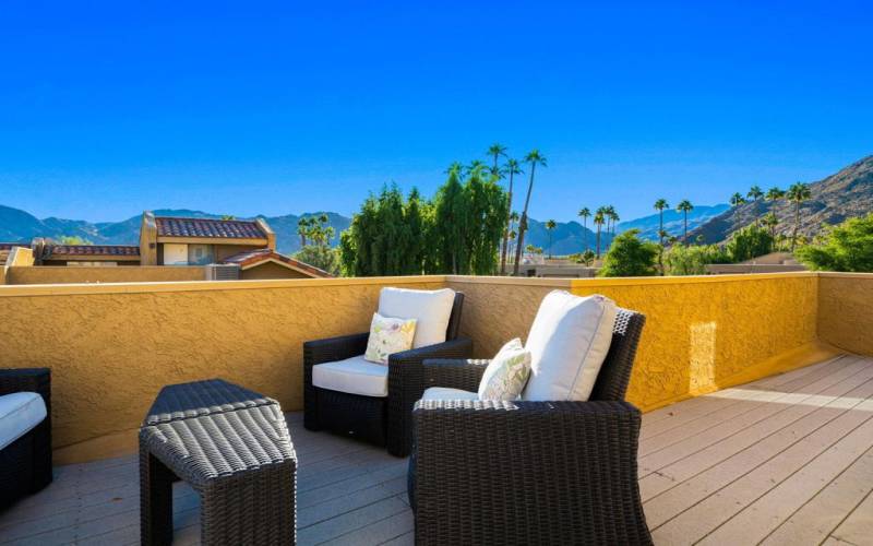 upstairs deck with mountain views