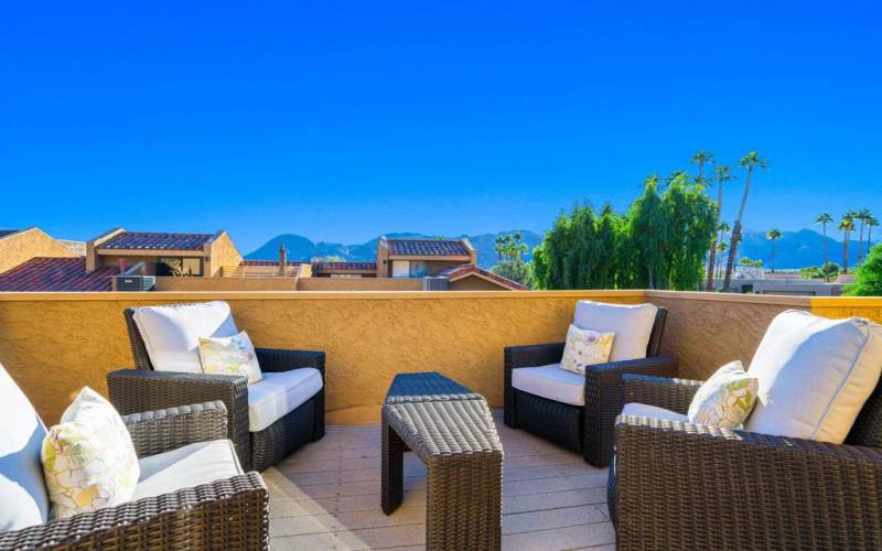 upstairs deck with mountain views