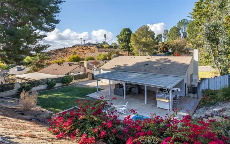 Mountain view from backyard.  Notice the new roof and large covered patio