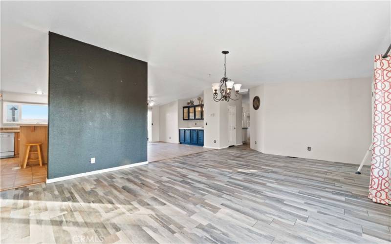 View from living room towards kitchen