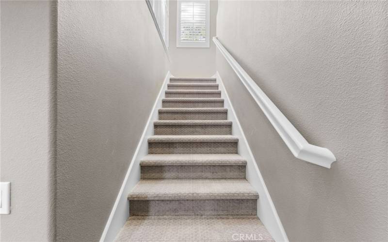 The NEW designer carpet begins on the stairway and extends to all the upstairs living areas.