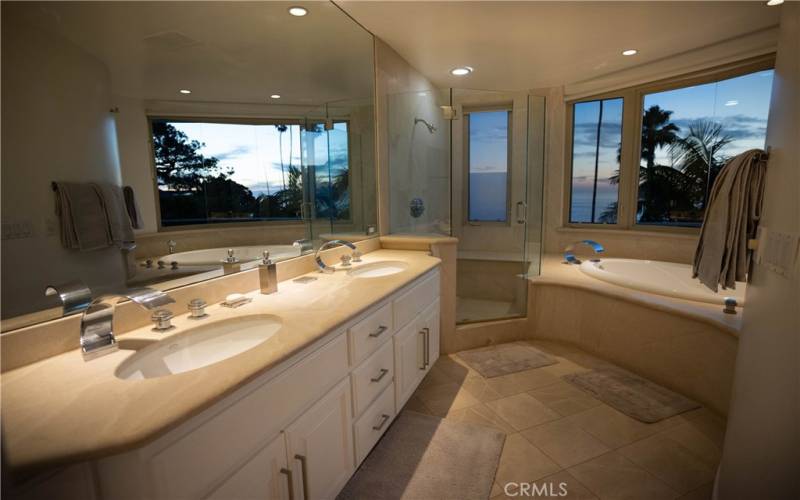 Primary bathroom with stunning ocean views.